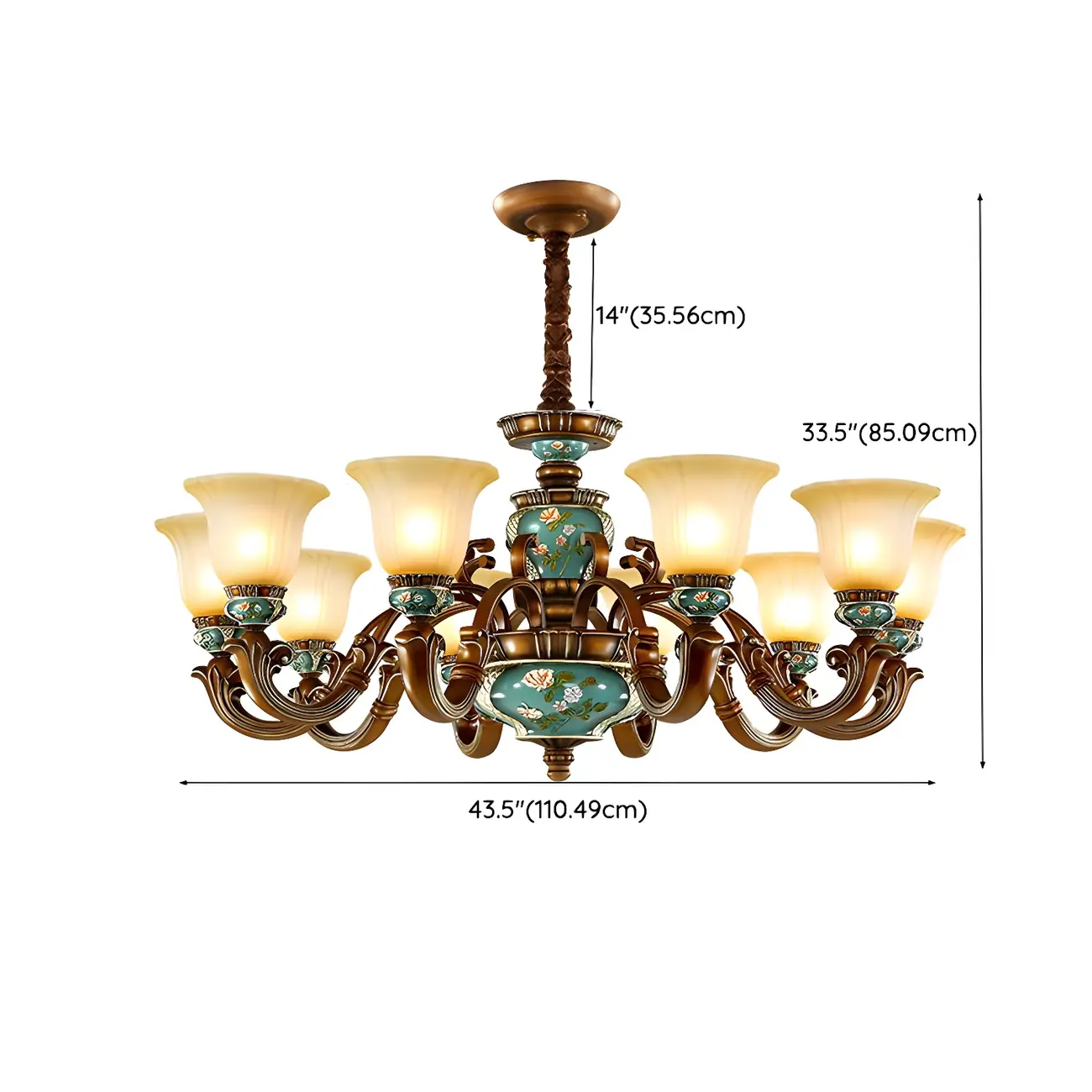 Classic Floral Copper Frosted Glass Ceramic Chandelier Image - 20 | homeyfad