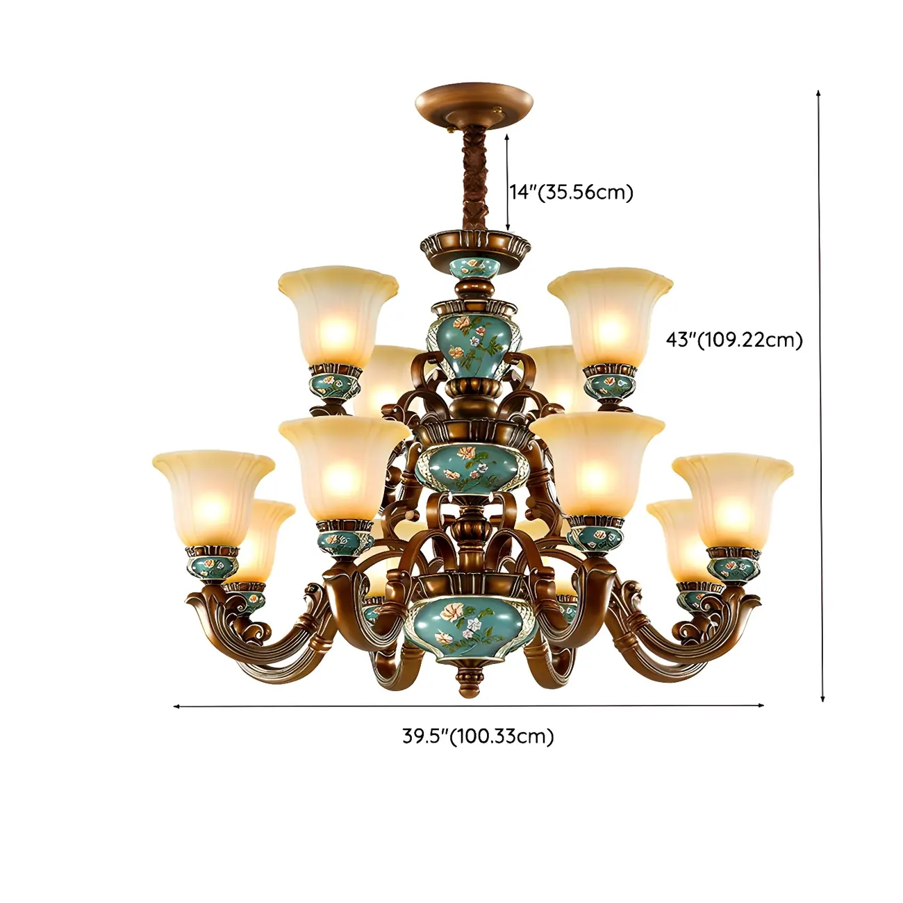 Classic Floral Copper Frosted Glass Ceramic Chandelier Image - 21 | homeyfad