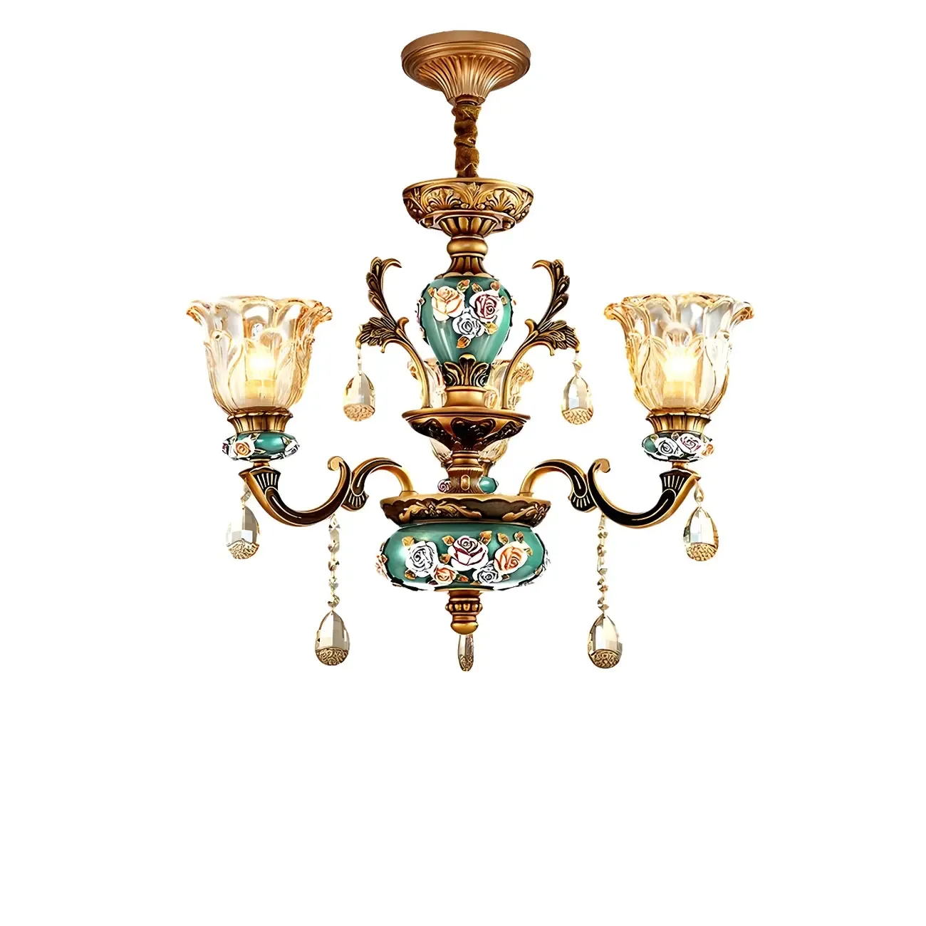 Indoor Vintage Brass Flower Glass Shape Crystal Chandelier | HomeyFad