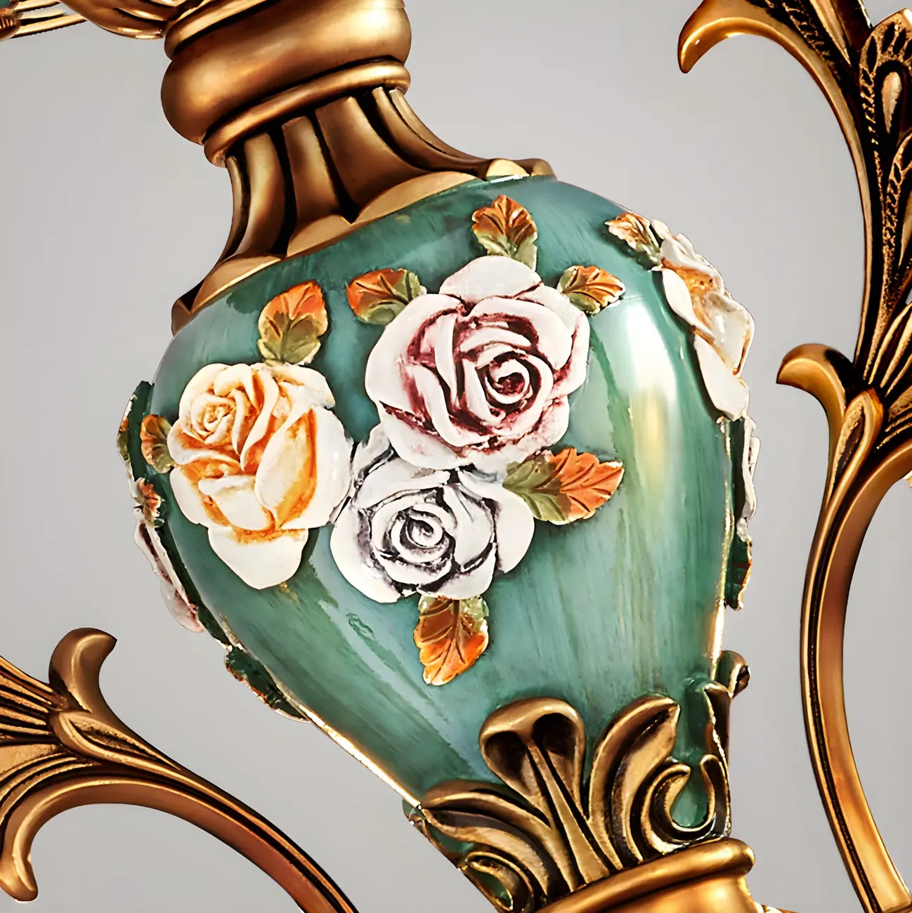 Luxurious Vintage Brass Floral Glass Crystal Chandelier Image - 14 | homeyfad