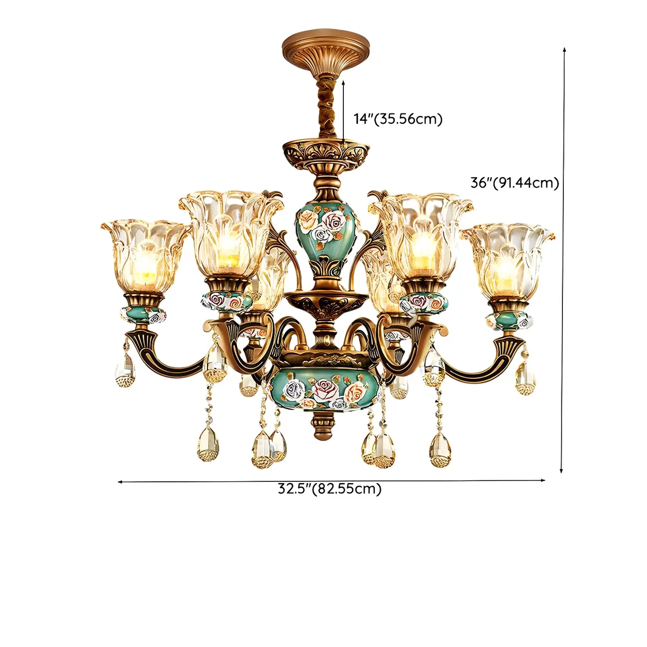 Luxurious Vintage Brass Floral Glass Crystal Chandelier Image - 17 | homeyfad
