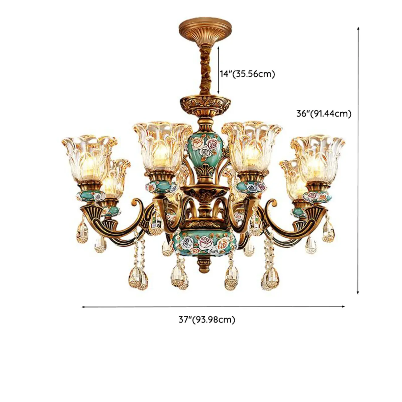 Luxurious Vintage Brass Floral Glass Crystal Chandelier Image - 18 | homeyfad