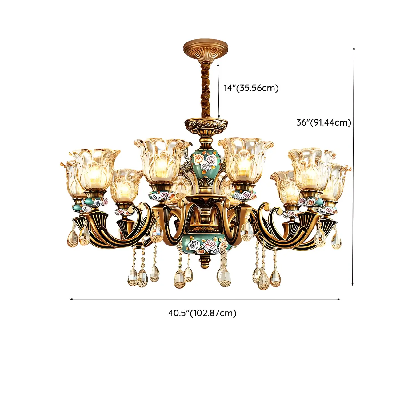Luxurious Vintage Brass Floral Glass Crystal Chandelier Image - 19 | homeyfad