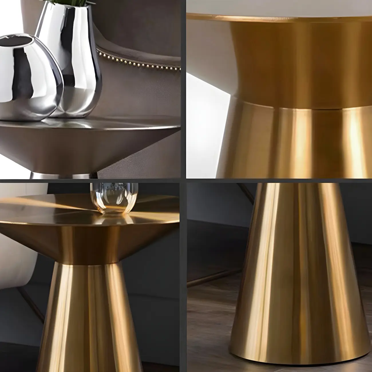 Traditional Golden Round Metal End Table for Living Room Decor Image - 12 | homeyfad