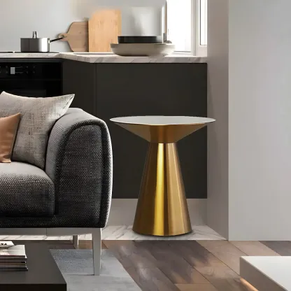 Traditional Golden Round Metal End Table for Living Room Decor Image - 4