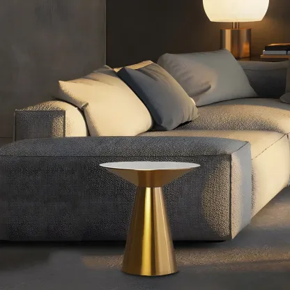 Traditional Golden Round Metal End Table for Living Room Decor Image - 1