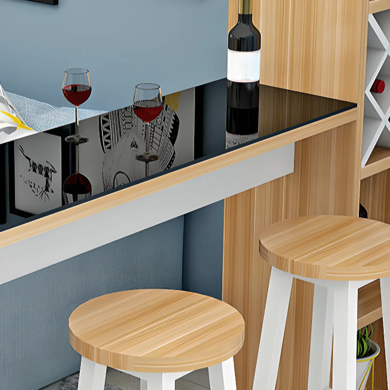 Smoke Tempered Glass Top Pub Table with Open Back Wine Shelf Image - 6 | homeyfad