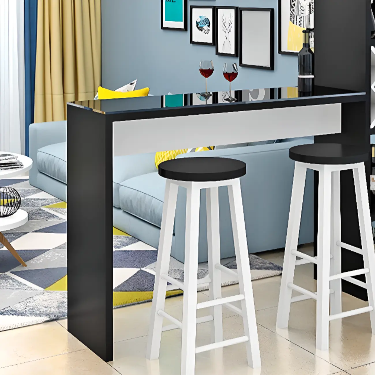 Smoke Tempered Glass Top Pub Table with Open Back Wine Shelf Image - 8 | homeyfad