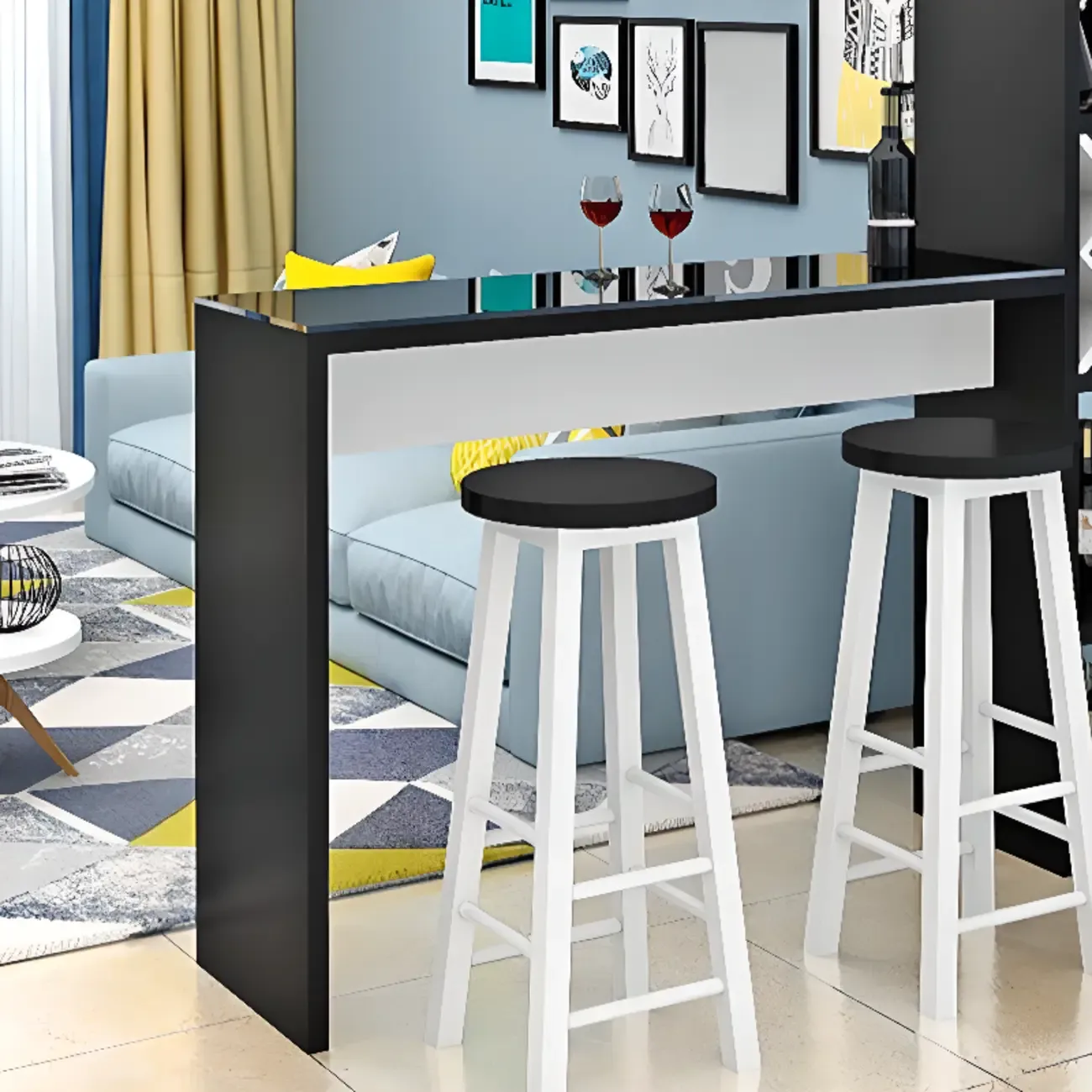 Smoke Tempered Glass Top Pub Table with Open Back Wine Shelf Image - 8