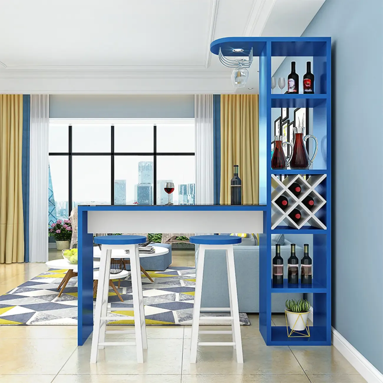 Smoke Tempered Glass Top Pub Table with Open Back Wine Shelf Image - 11