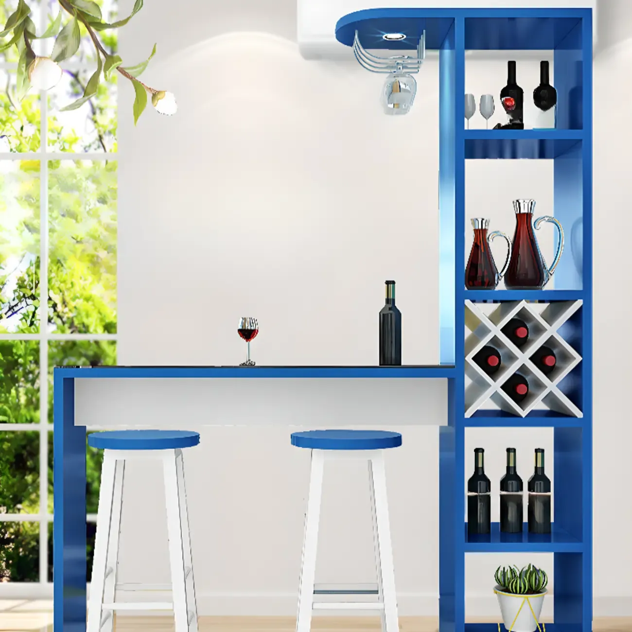 Smoke Tempered Glass Top Pub Table with Open Back Wine Shelf Image - 12