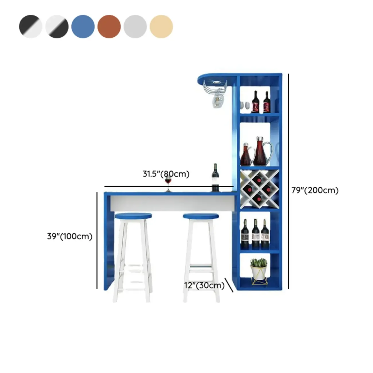 Smoke Tempered Glass Top Pub Table with Open Back Wine Shelf #size