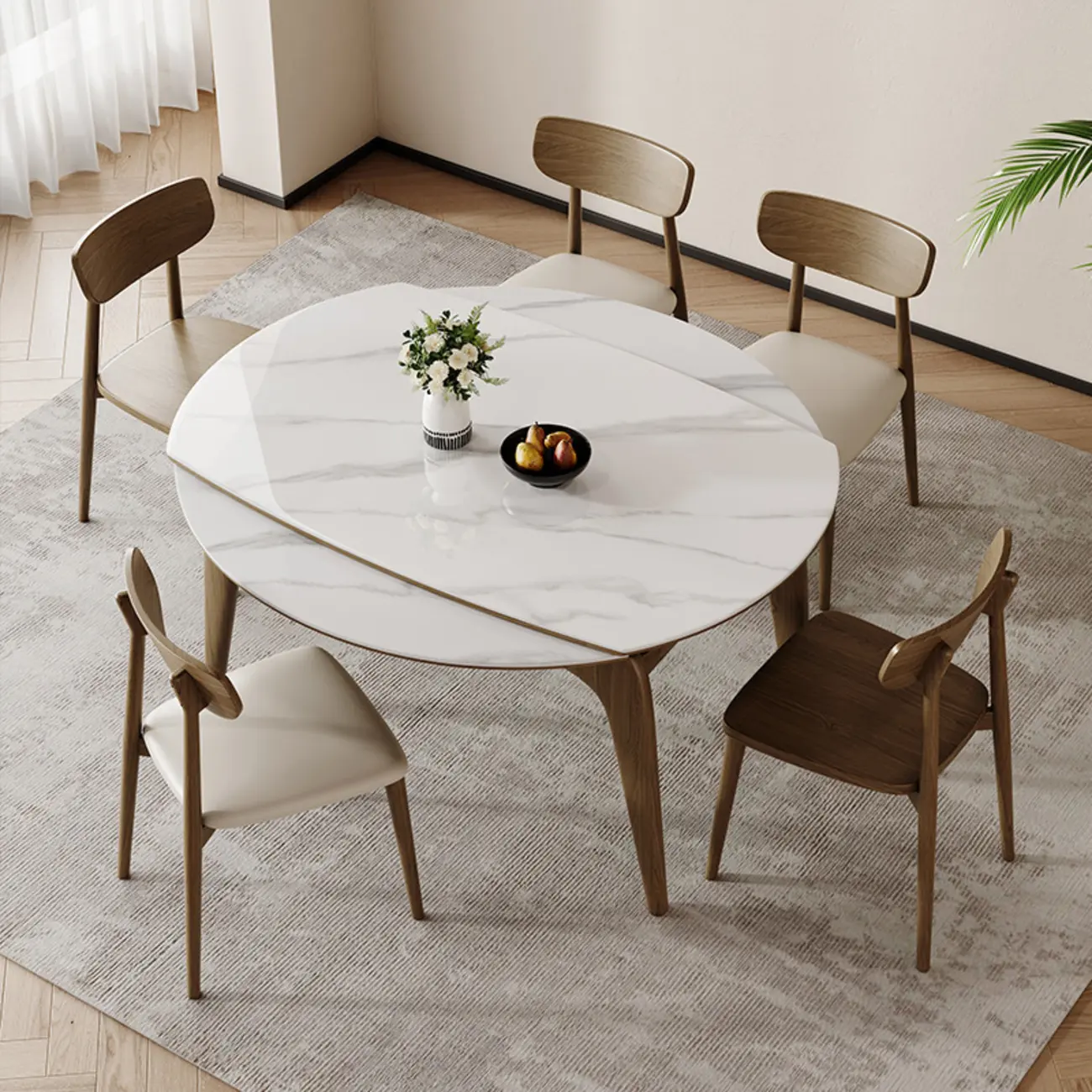White Round Marble Ash Extendable Dining Table Image - 1 | homeyfad