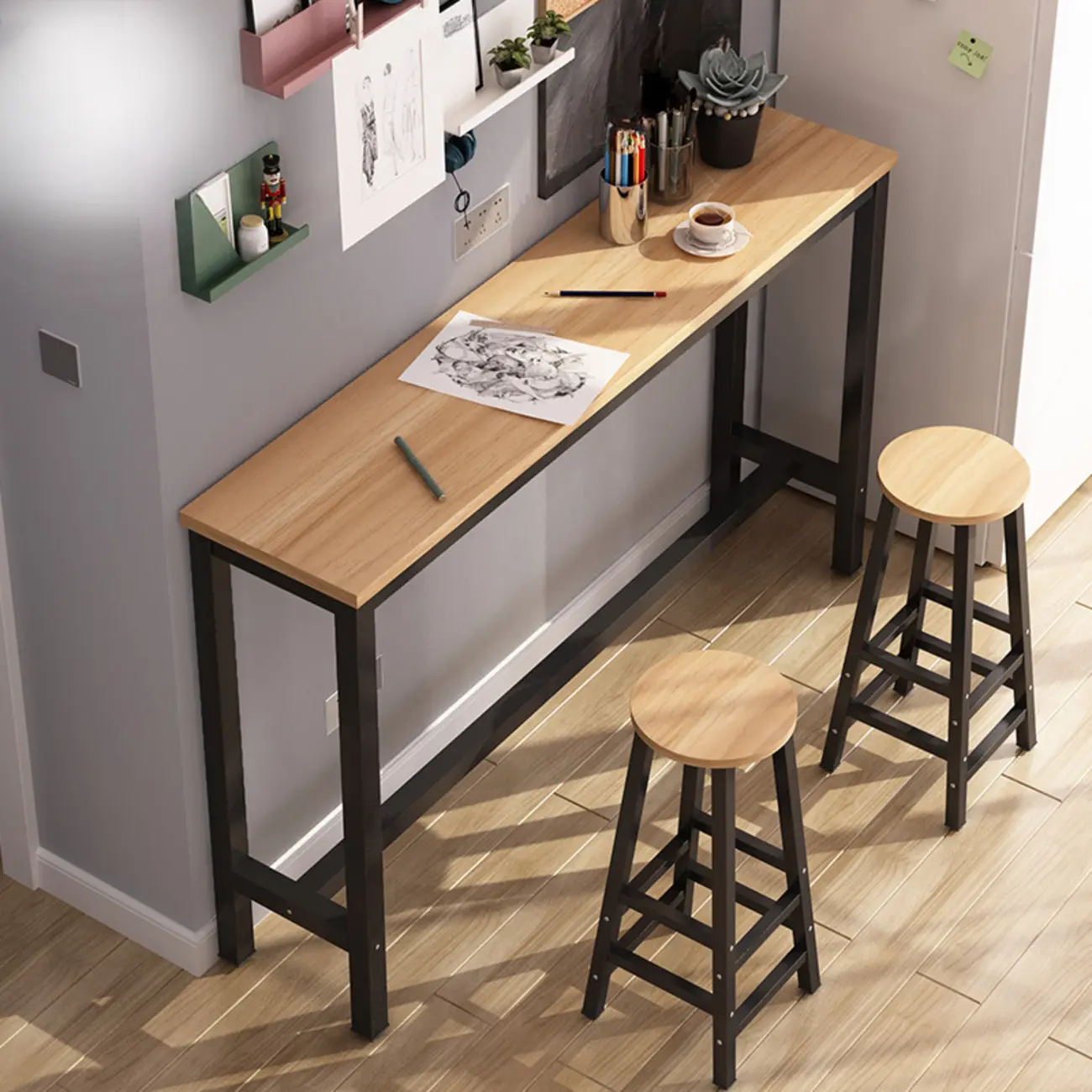 Simple White Counter Height Bar Table with Footrest for Home Image - 2 | homeyfad