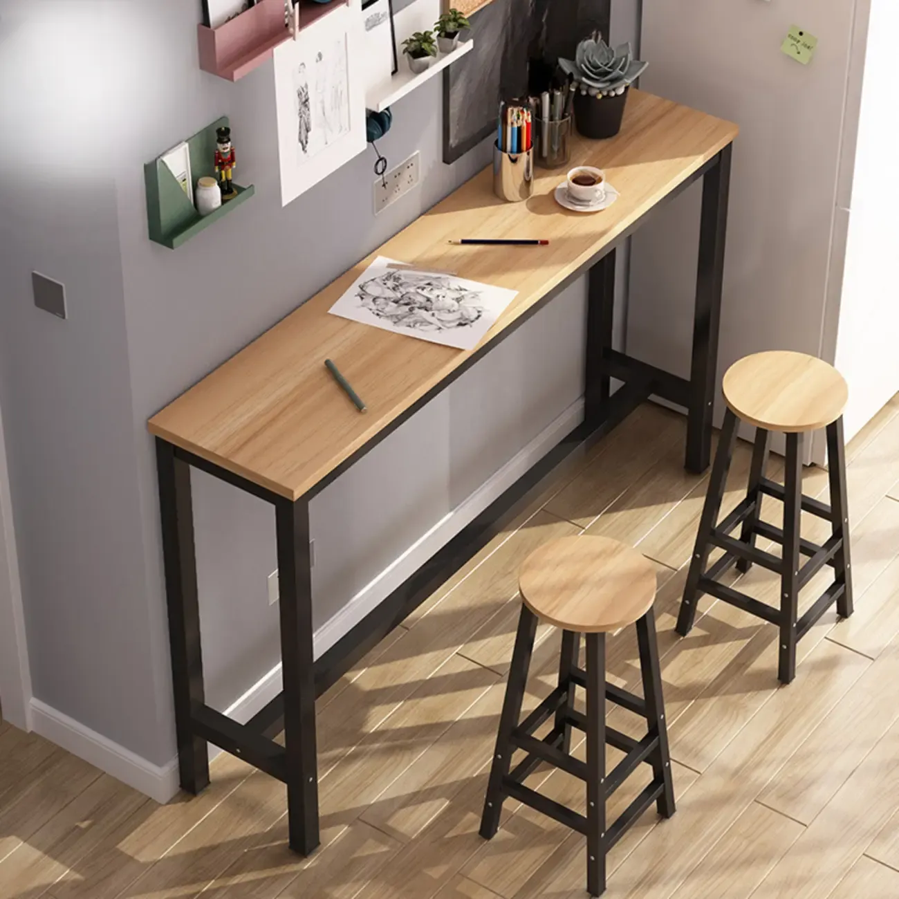 Simple White Counter Height Bar Table with Footrest for Home Image - 2