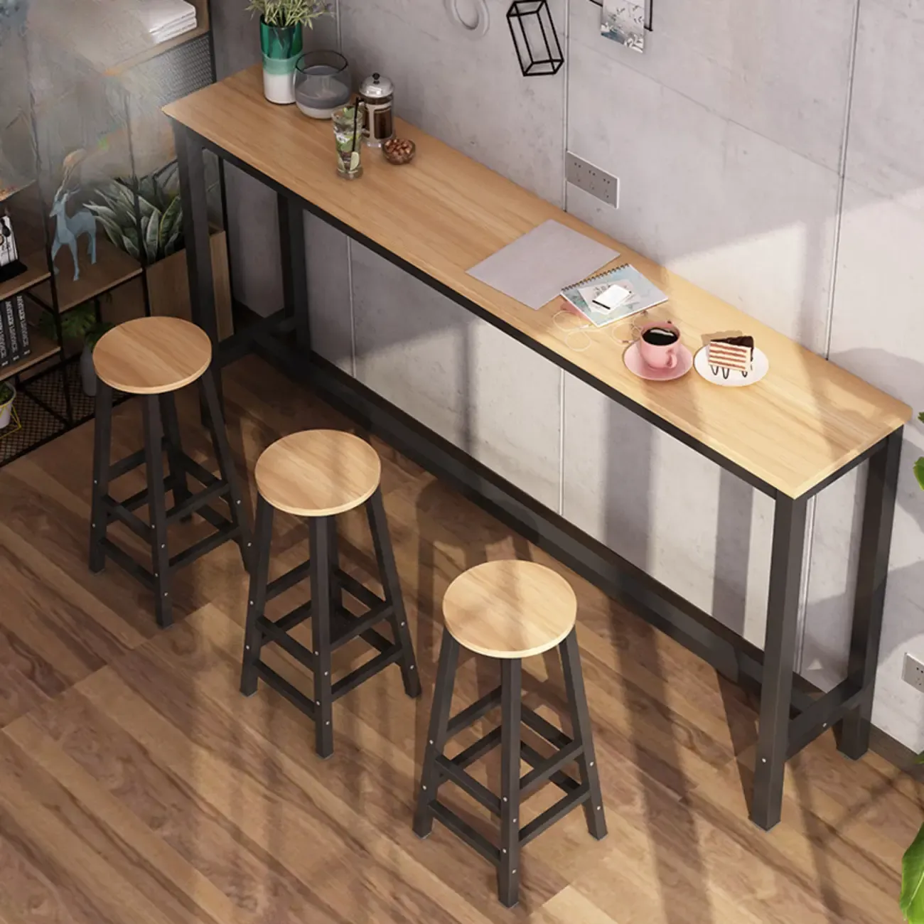 Simple White Counter Height Bar Table with Footrest for Home Image - 3