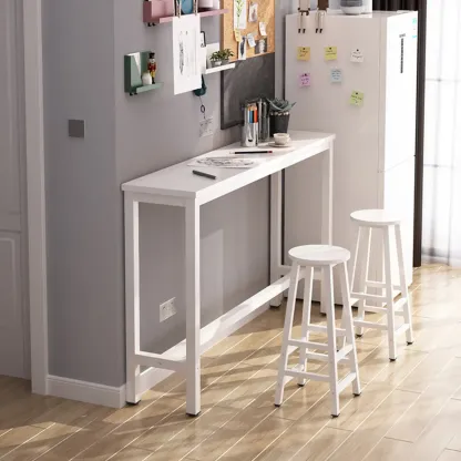 Simple White Counter Height Bar Table with Footrest for Home Image - 7