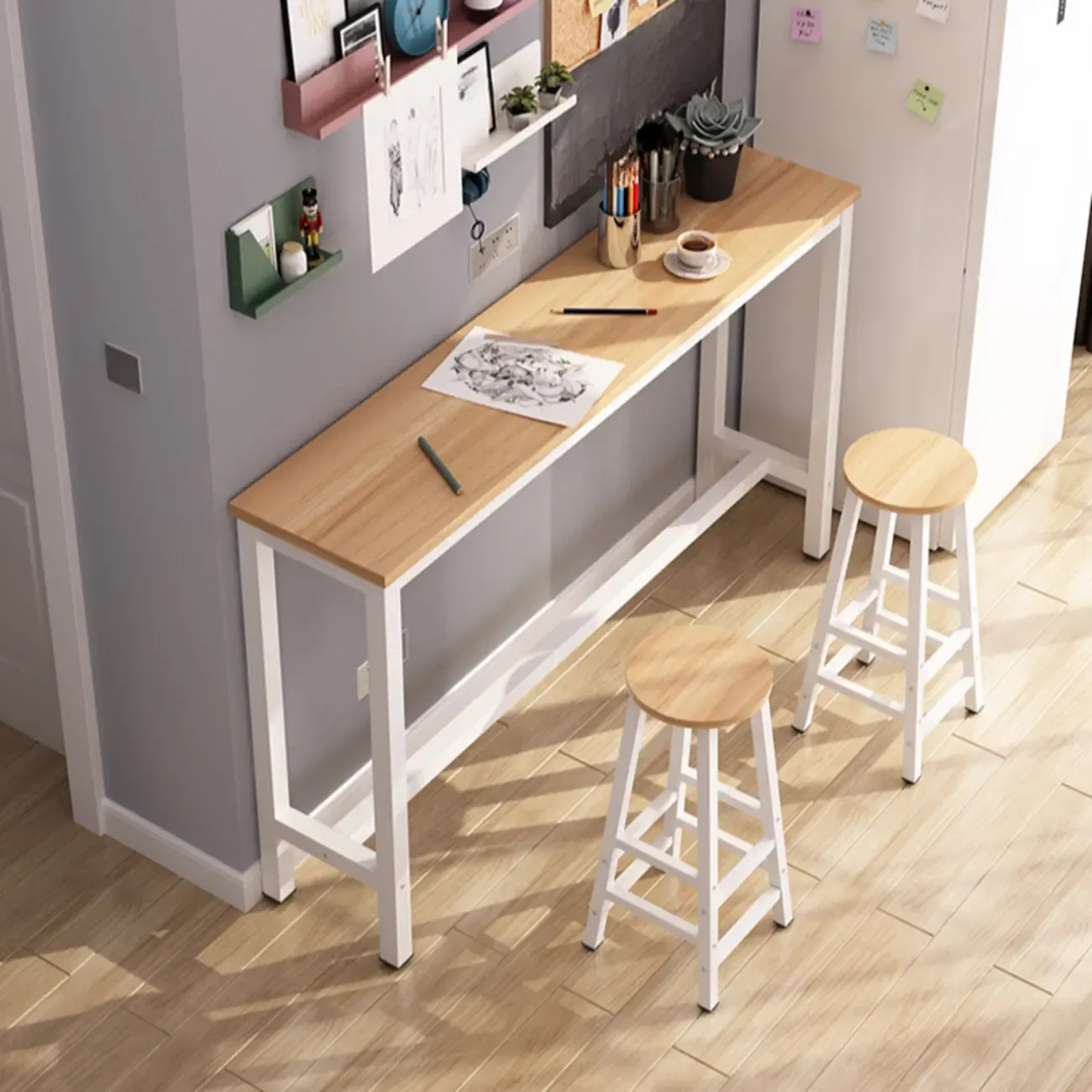 Simple White Counter Height Bar Table with Footrest for Home Image - 8