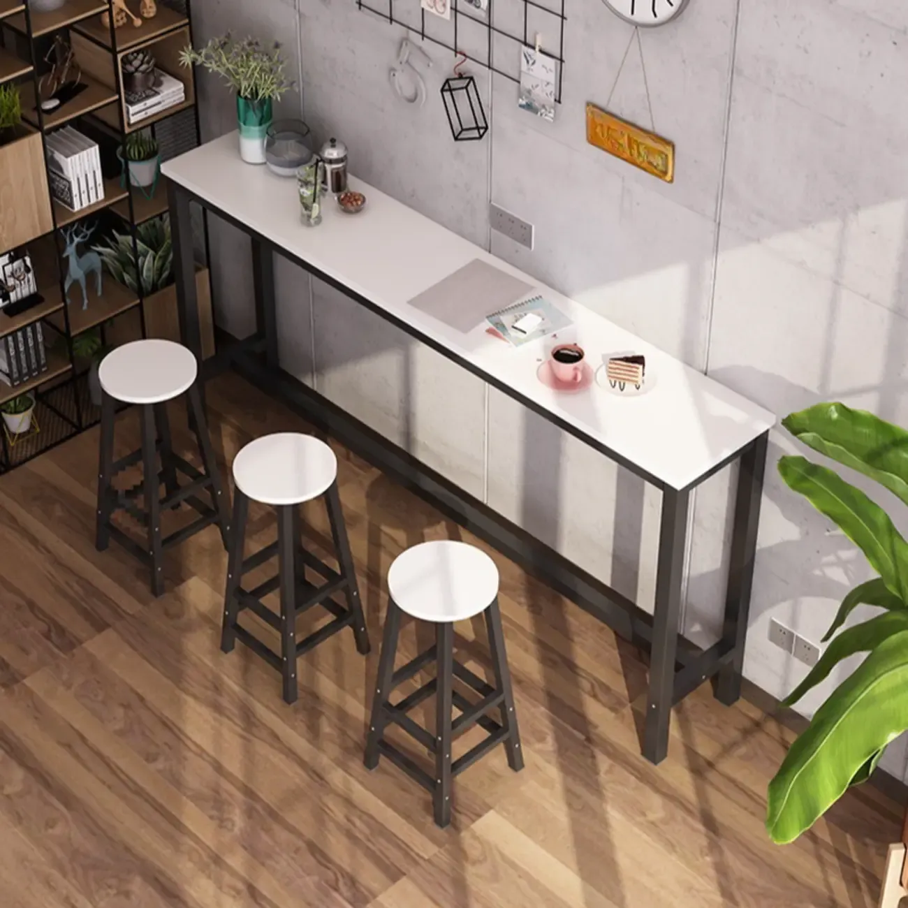 Simple White Counter Height Bar Table with Footrest for Home Image - 9
