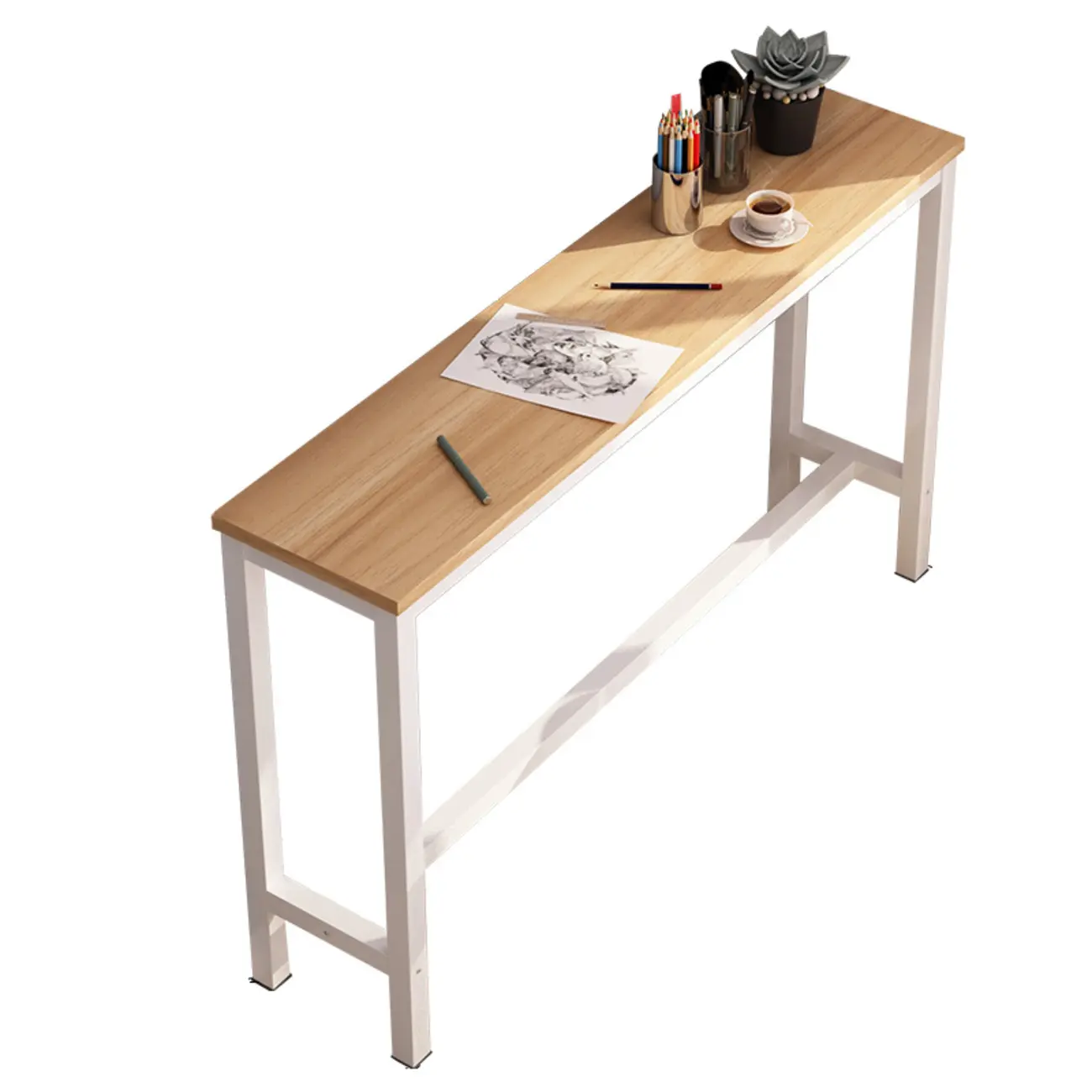 Simple White Counter Height Bar Table with Footrest for Home Image - 10 | homeyfad