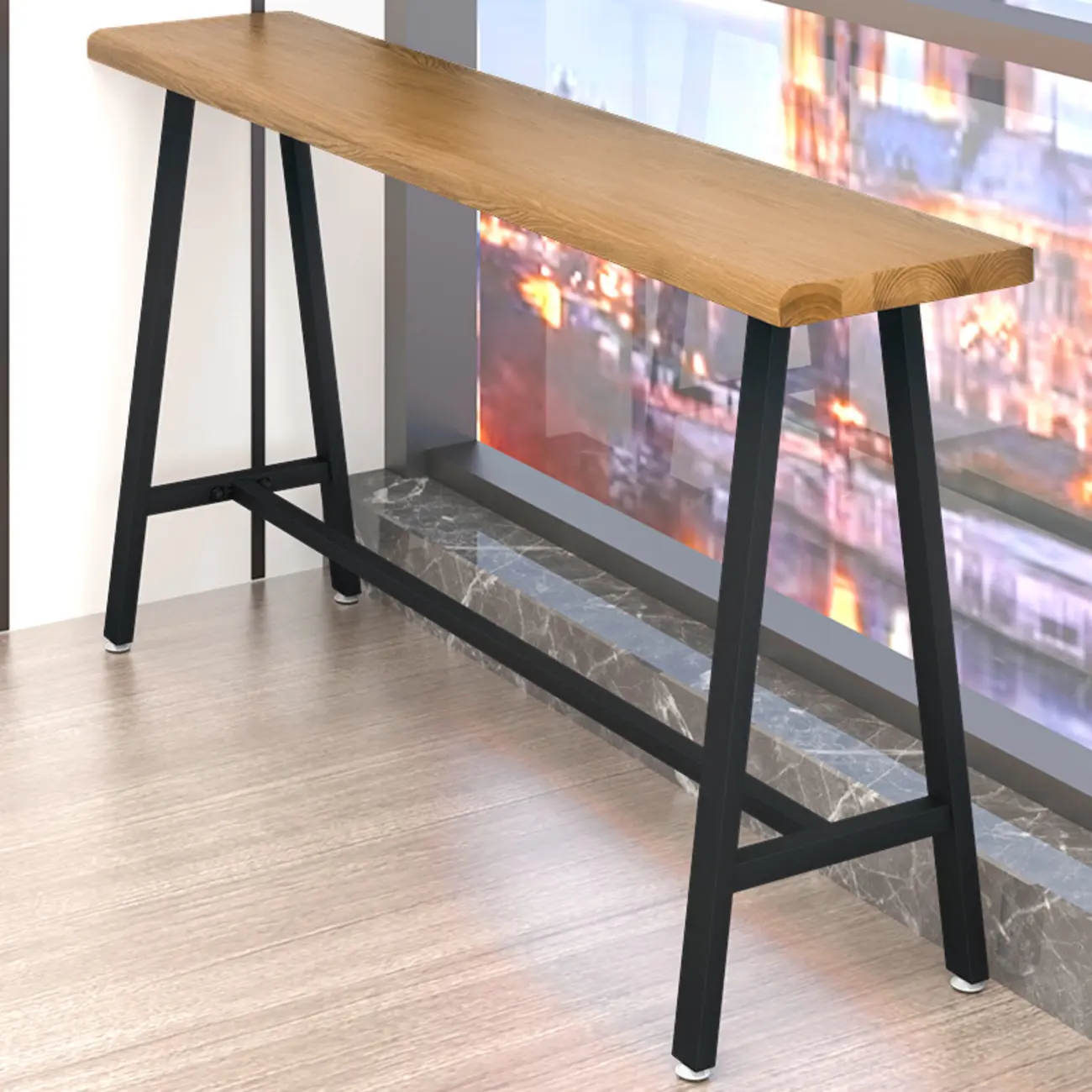 Simple Brown Pine Bar Tables with Footrest Image - 2 | homeyfad