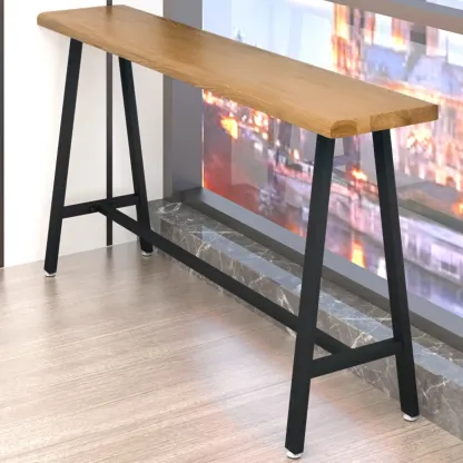 Simple Brown Pine Bar Tables with Footrest Image - 2