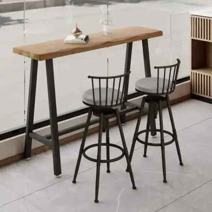 Simple Brown Pine Bar Tables with Footrest Image - 3