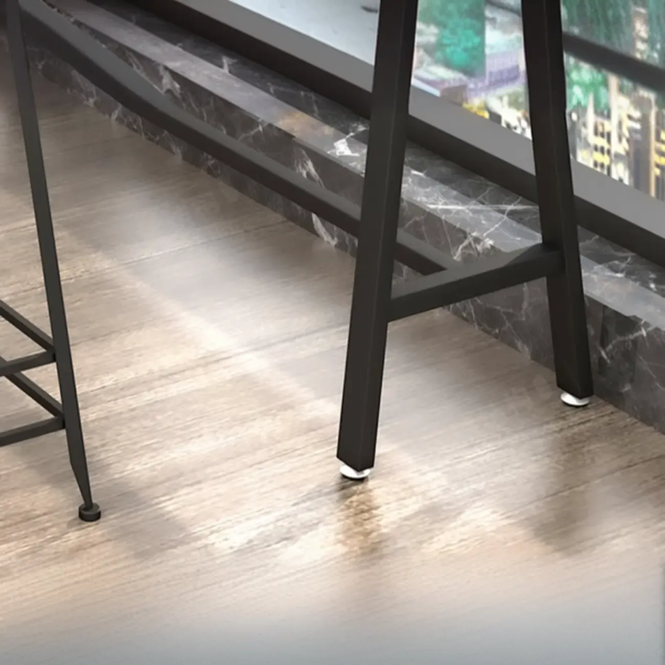 Simple Brown Pine Bar Tables with Footrest Image - 7