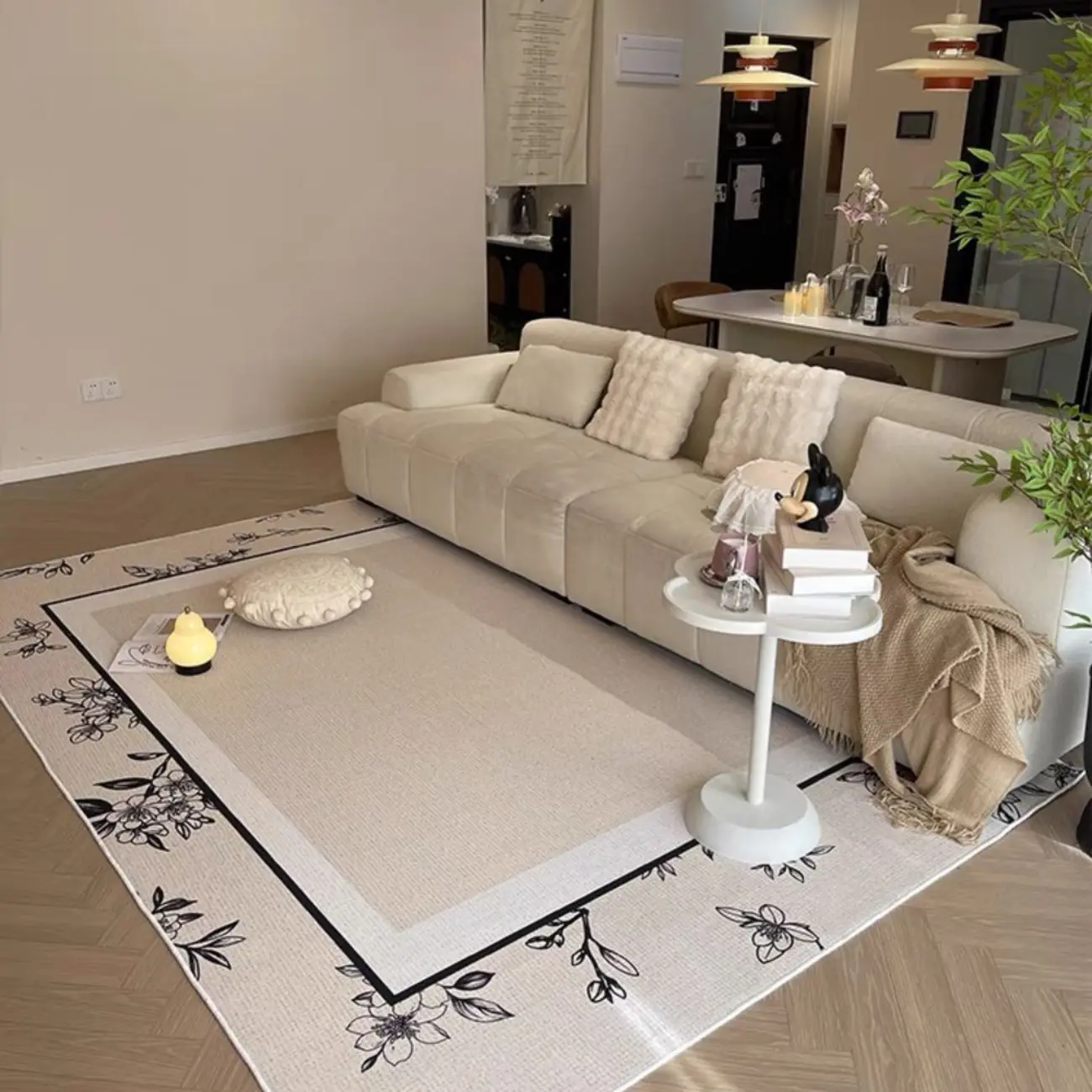 Modern Loop Velvet Floral Rectangular Area Rug Image - 2 | homeyfad