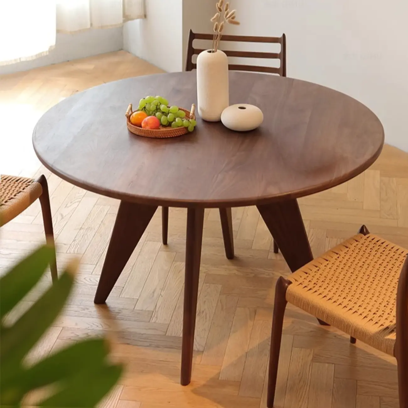 Scandinavian Brown Ash Wood Round Dining Table Image - 1 | homeyfad