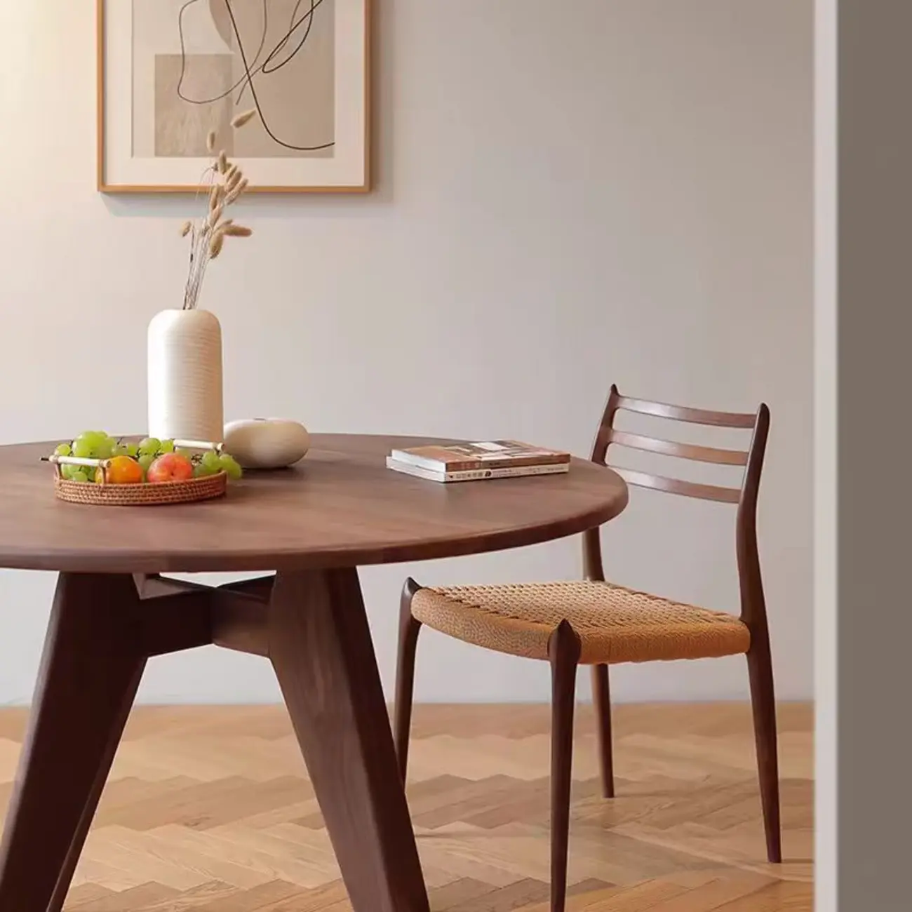 Scandinavian Brown Ash Wood Round Dining Table Image - 2 | homeyfad