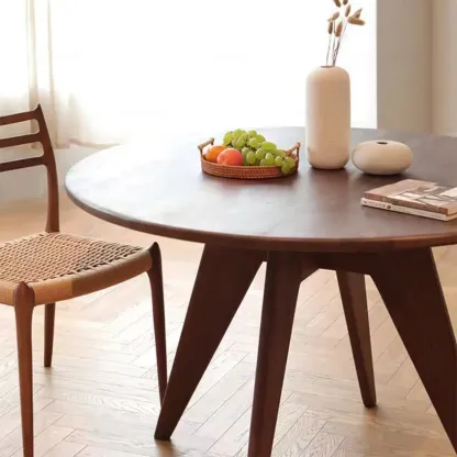 Scandinavian Brown Ash Wood Round Dining Table Image - 3