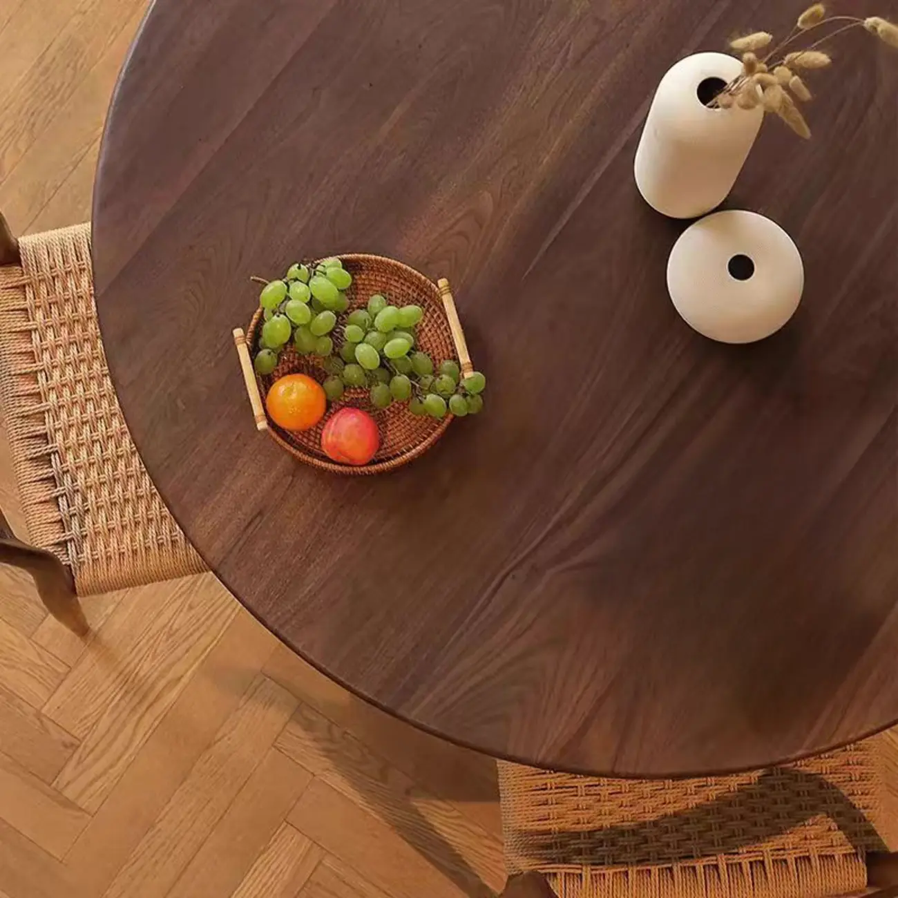 Scandinavian Brown Ash Wood Round Dining Table Image - 5 | homeyfad