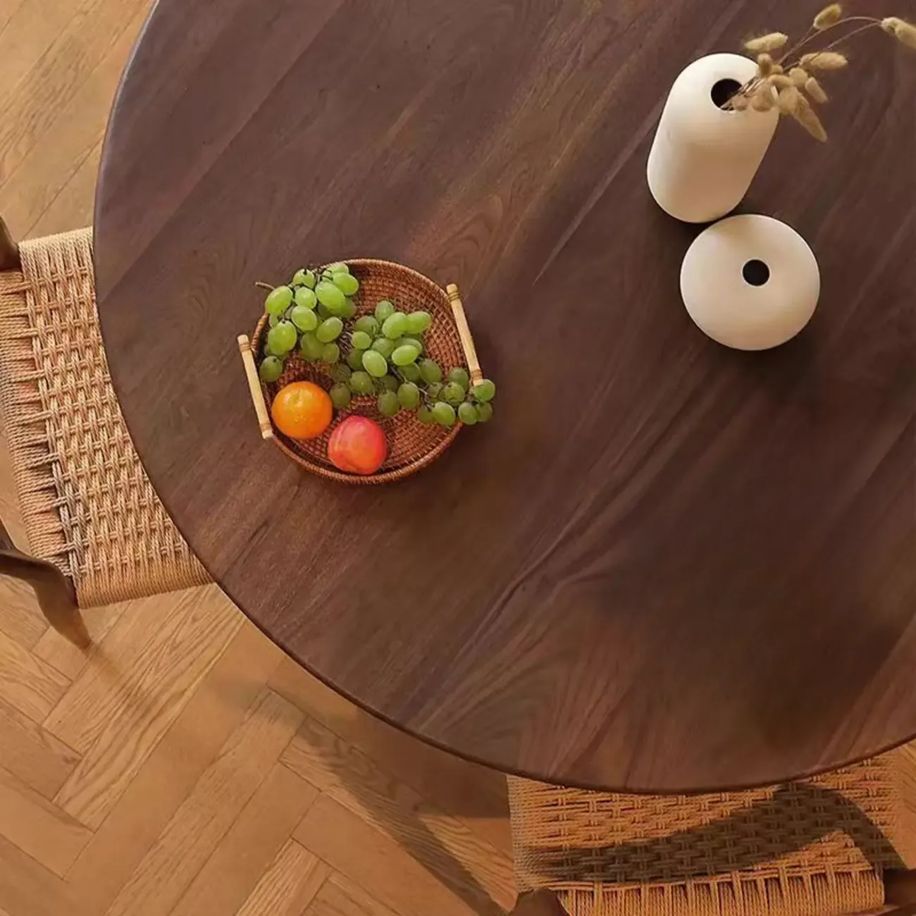 Scandinavian Brown Ash Wood Round Dining Table Image - 5