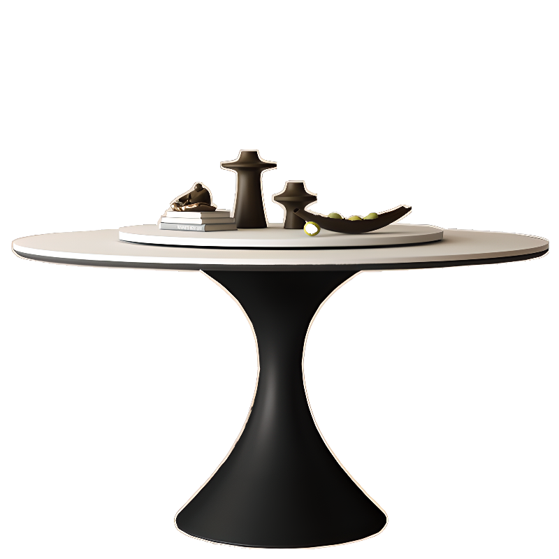Modern Black Pedestal White Stone Top Round Dining Table | homeyfad