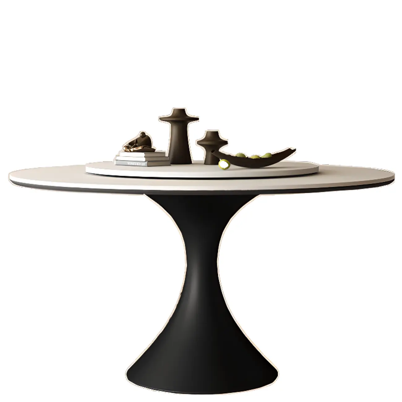 Modern Black Pedestal White Stone Top Round Dining Table Image - 2 | homeyfad