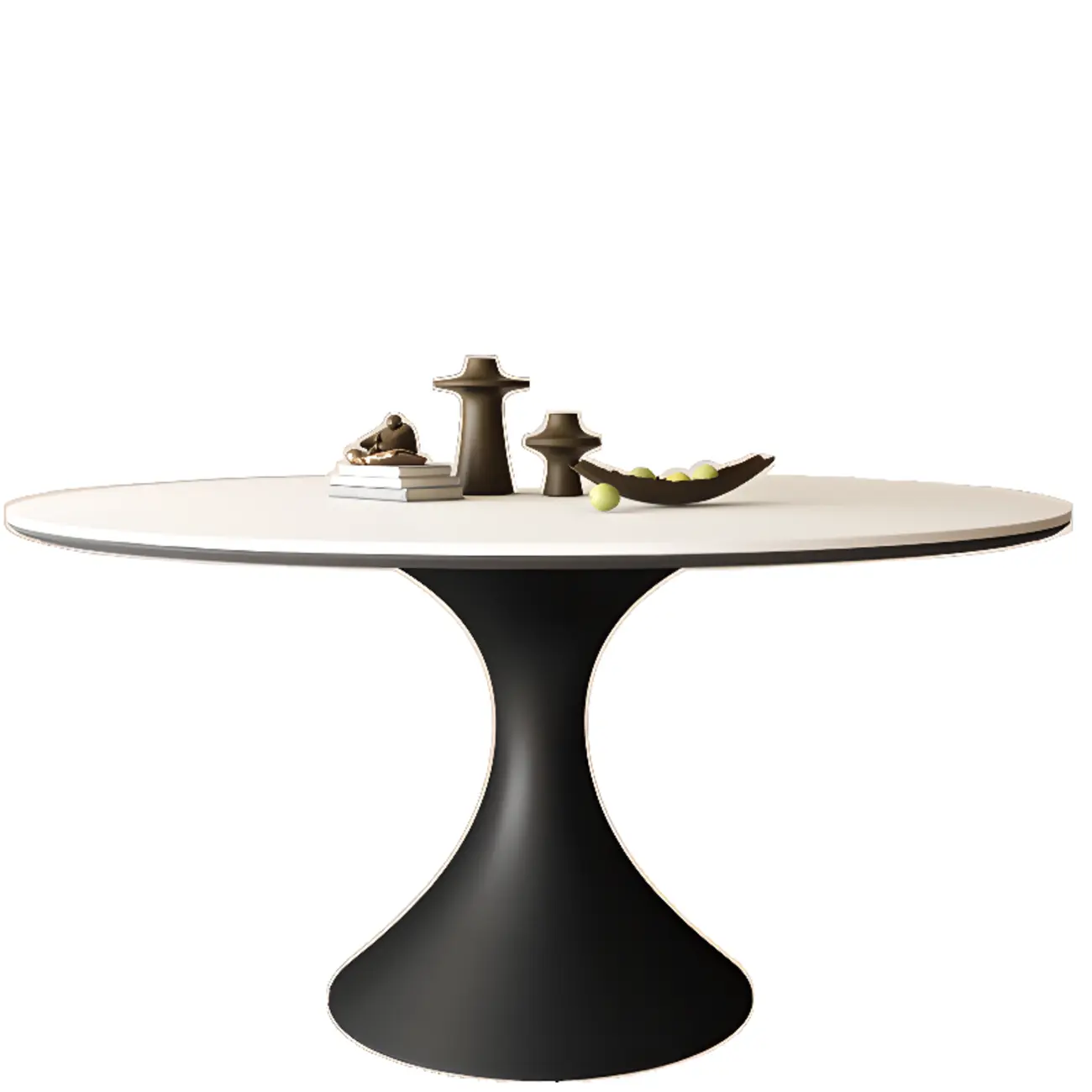 Modern Black Pedestal White Stone Top Round Dining Table Image - 4 | homeyfad
