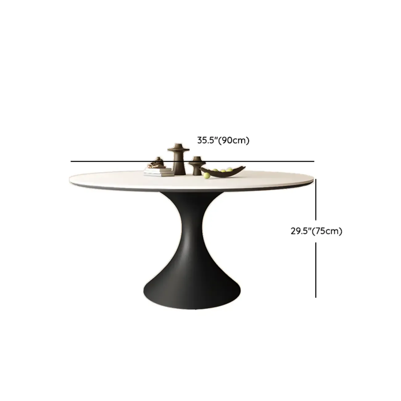 Modern Black Pedestal White Stone Top Round Dining Table #size