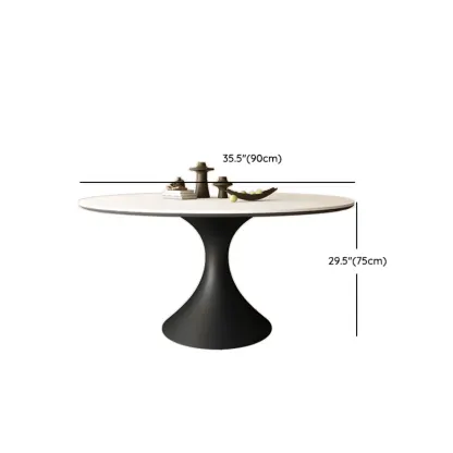 Modern Black Pedestal White Stone Top Round Dining Table #size