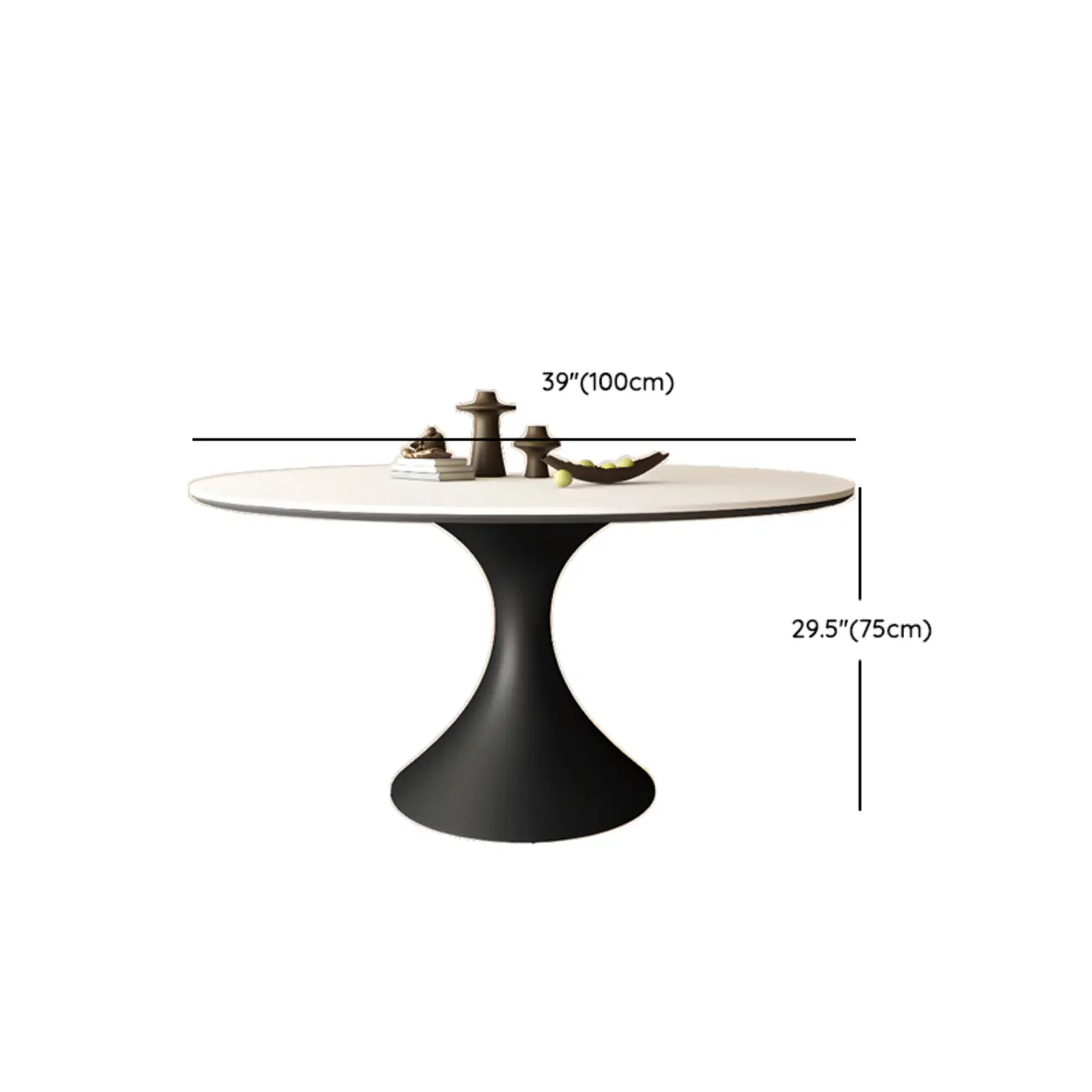 Modern Black Pedestal White Stone Top Round Dining Table Image - 10 | homeyfad