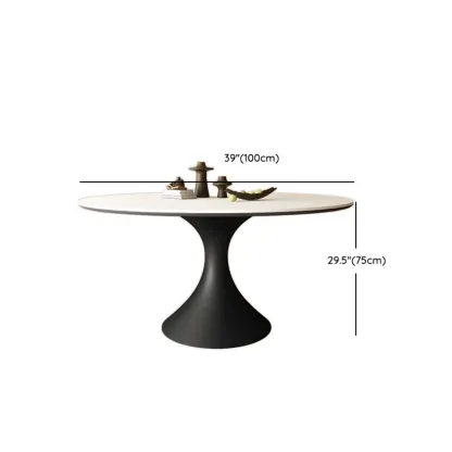 Modern Black Pedestal White Stone Top Round Dining Table Image - 10