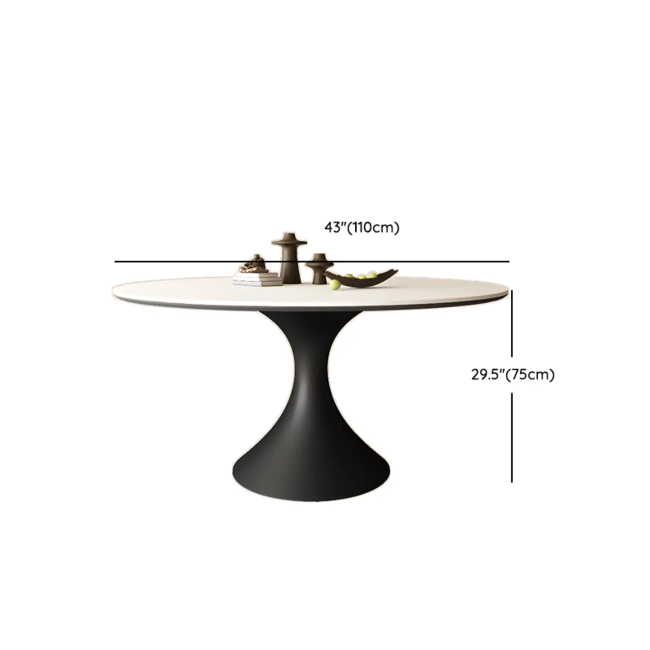 Modern Black Pedestal White Stone Top Round Dining Table Image - 11 | homeyfad