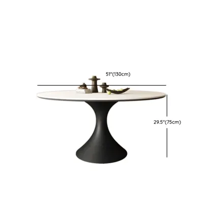 Modern Black Pedestal White Stone Top Round Dining Table Image - 13