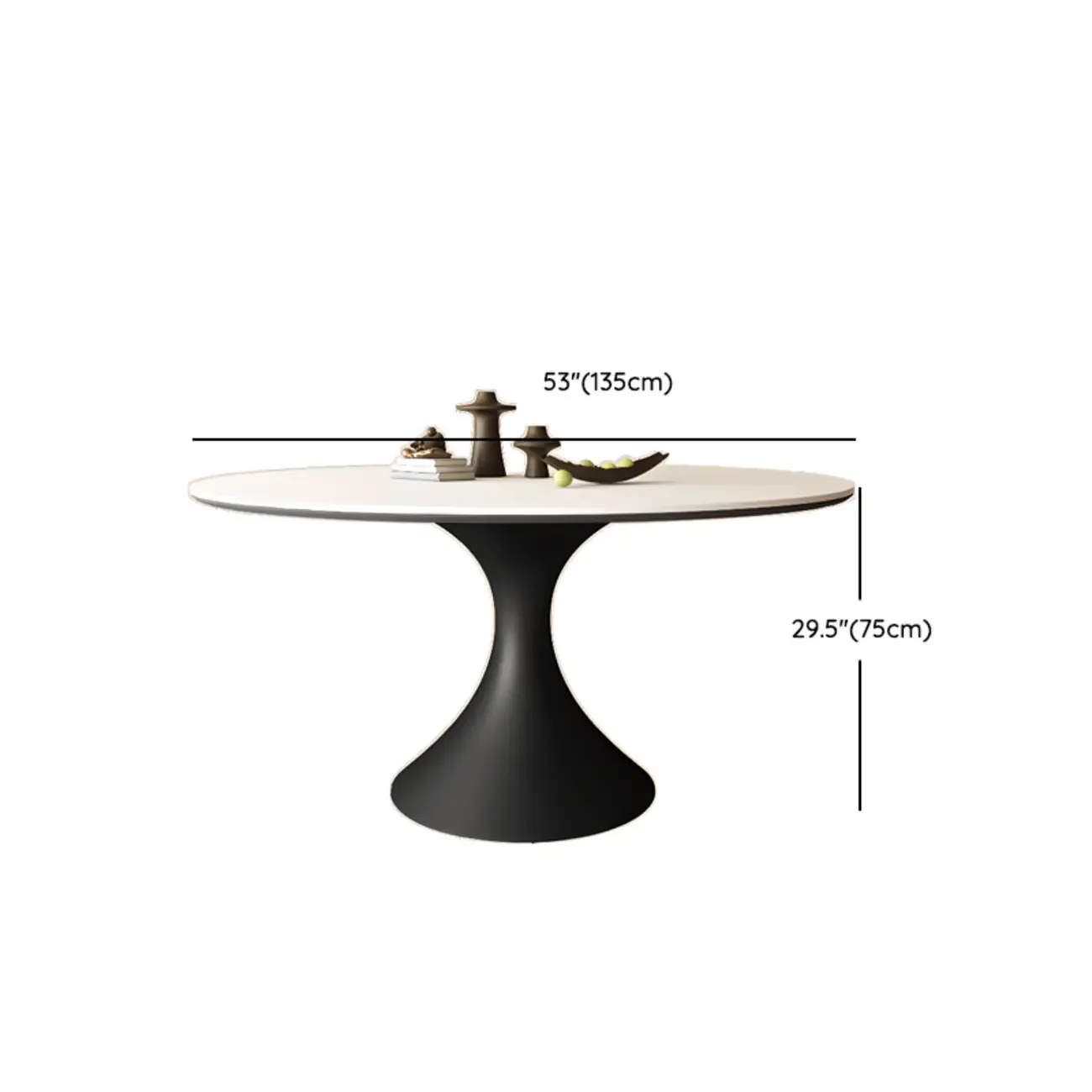 Modern Black Pedestal White Stone Top Round Dining Table Image - 14