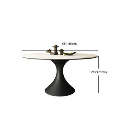 Modern Black Pedestal White Stone Top Round Dining Table Image - 14