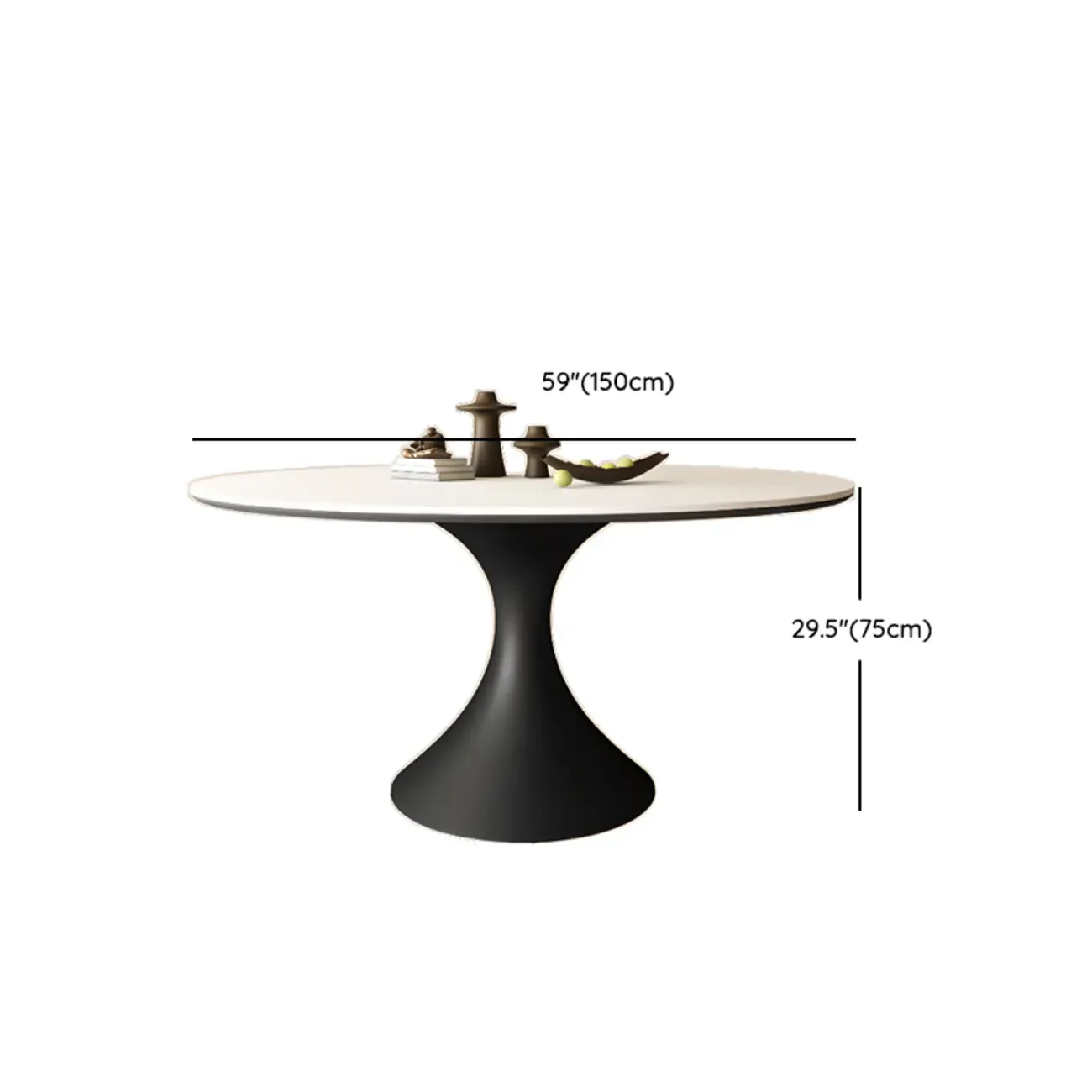 Modern Black Pedestal White Stone Top Round Dining Table Image - 15
