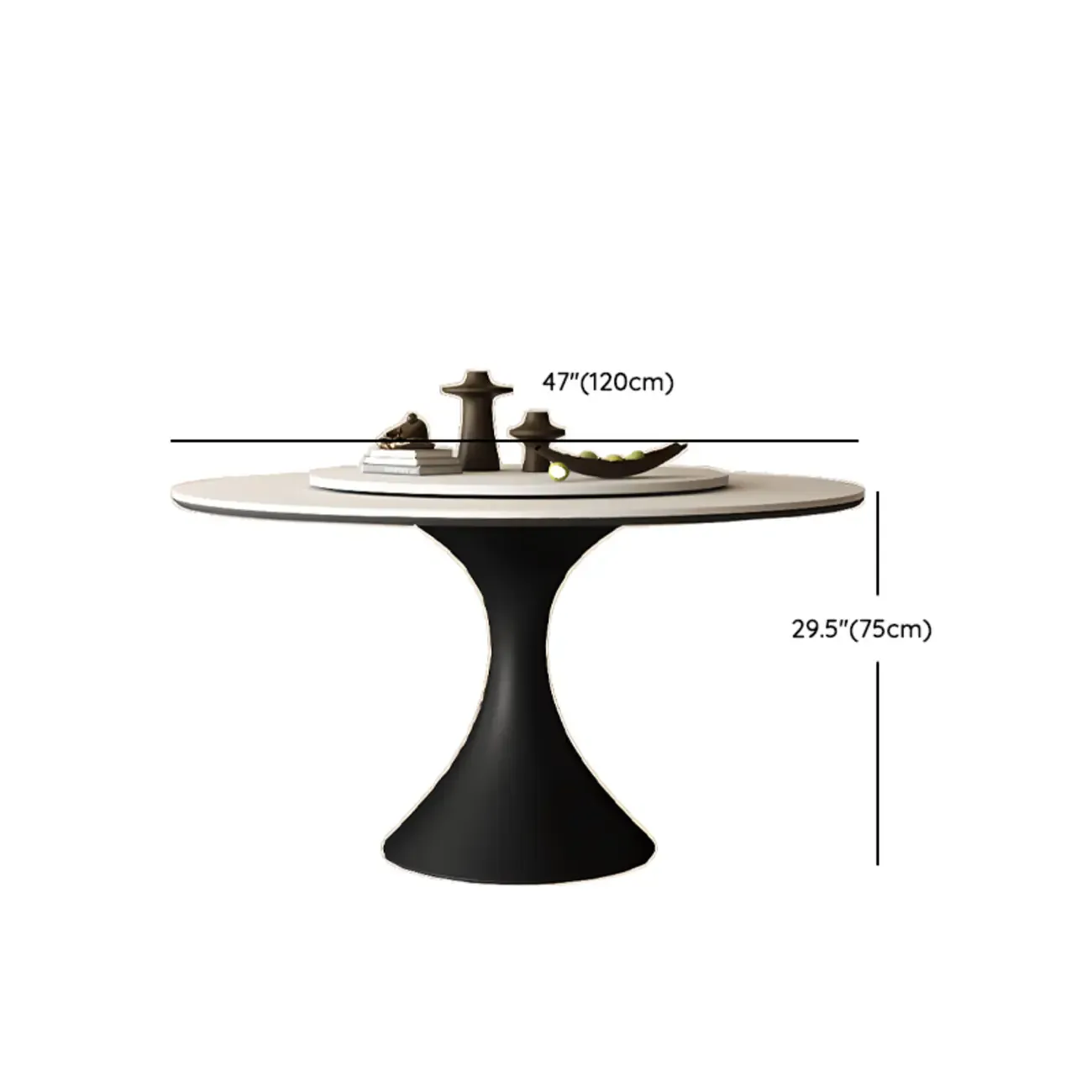 Modern Black Pedestal White Stone Top Round Dining Table Image - 16