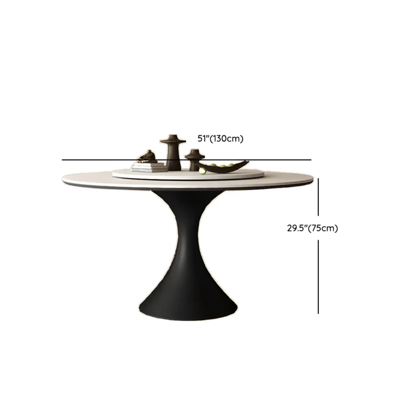 Modern Black Pedestal White Stone Top Round Dining Table Image - 17