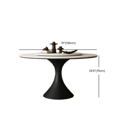 Modern Black Pedestal White Stone Top Round Dining Table Image - 17
