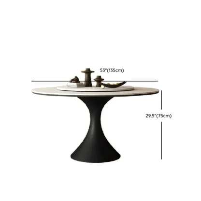 Modern Black Pedestal White Stone Top Round Dining Table Image - 18
